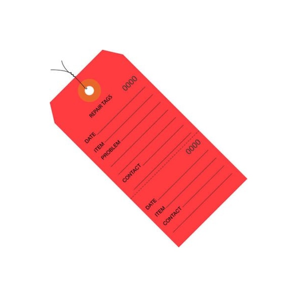 Box Packaging Global Industrial Consecutively Repair Tag Pre Wired#5 4-3/4inL x 2-3/8inW Red 1000/Pk G26201W - main
